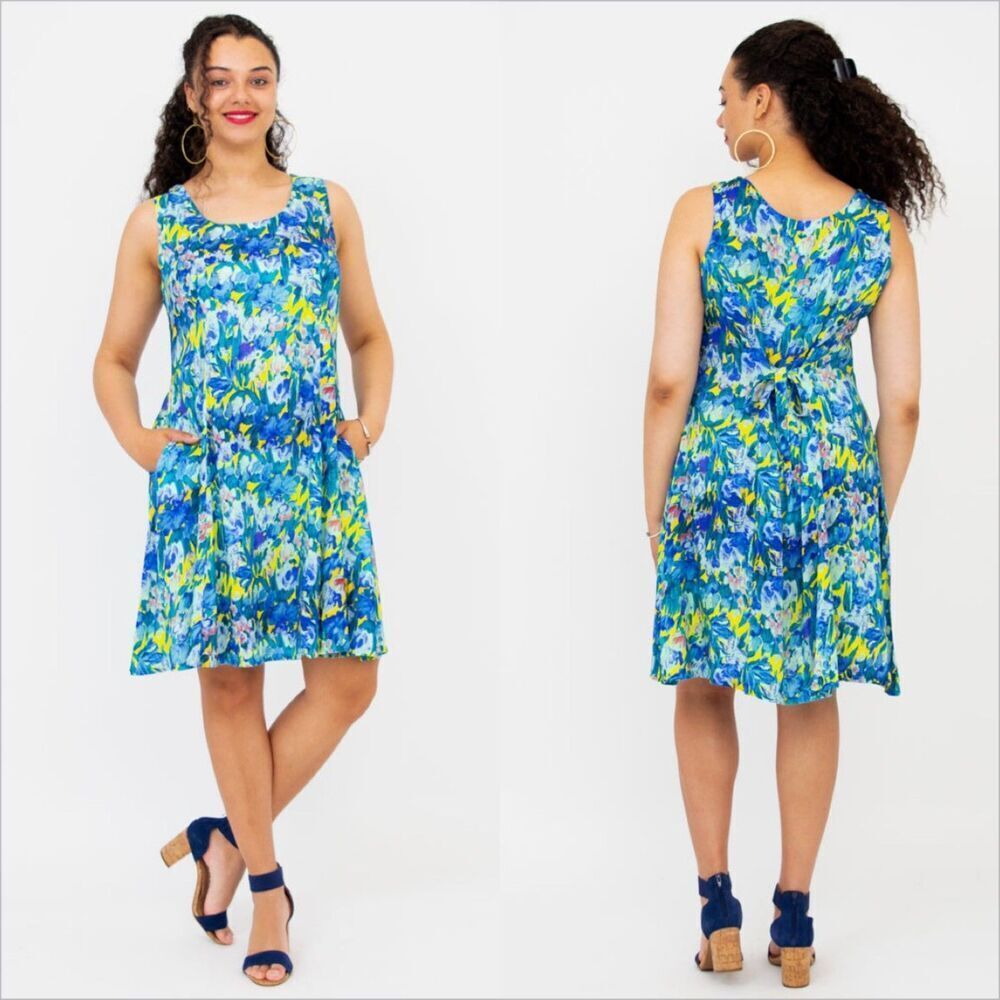 Blue Sky Clothing Co Sara Dress Princeton Size XL Linen Bamboo Floral Pockets